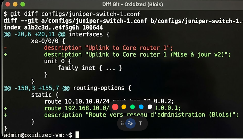 Diff Git configuration réseau Oxidized