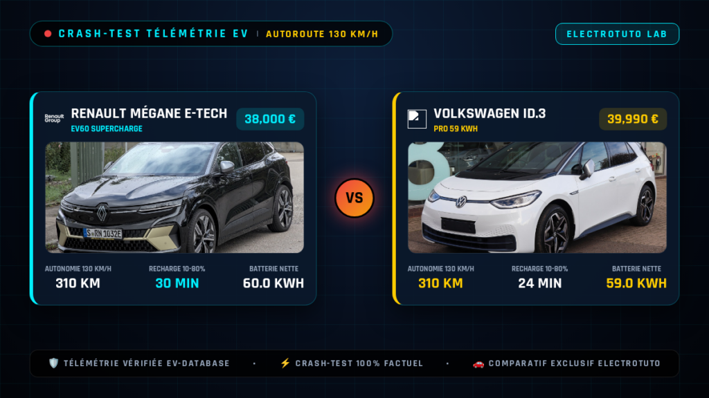 Renault Mégane E-Tech vs Volkswagen ID.3 : Le crash-test de l'autonomie sur autoroute à 130 km/h