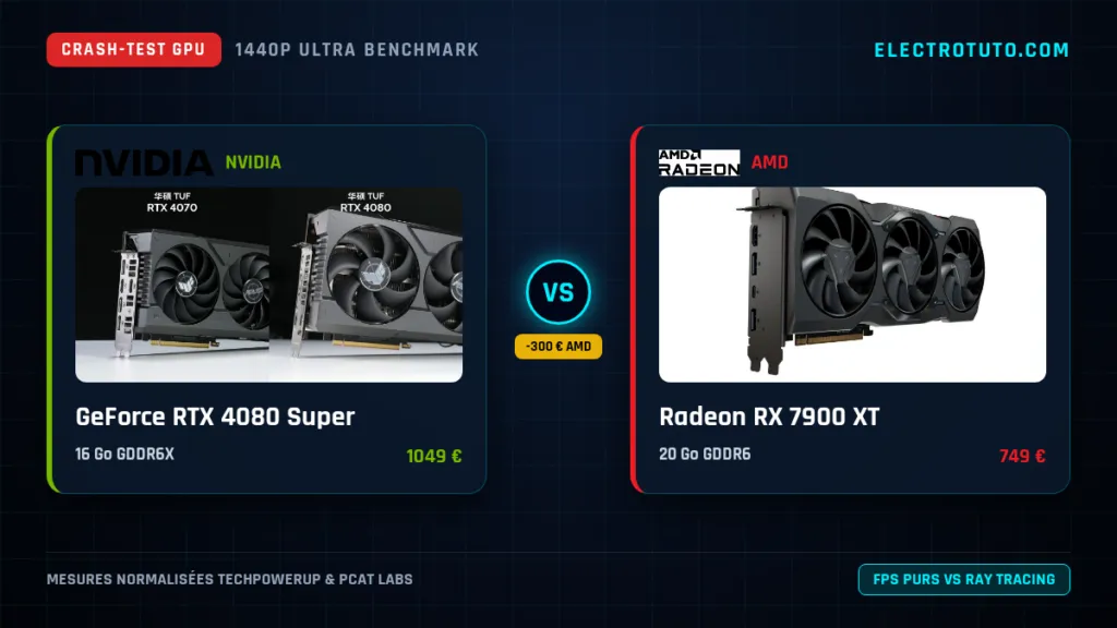 GeForce RTX 4080 Super vs Radeon RX 7900 XT : Le Crash-Test Vérité en 1440p (VRAM, Conso, Coût par FPS)