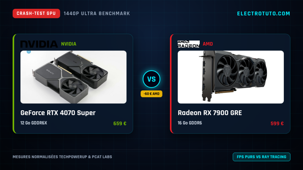 GeForce RTX 4070 Super vs Radeon RX 7900 GRE : Le Crash-Test Vérité en 1440p (VRAM, Conso, Coût par FPS)