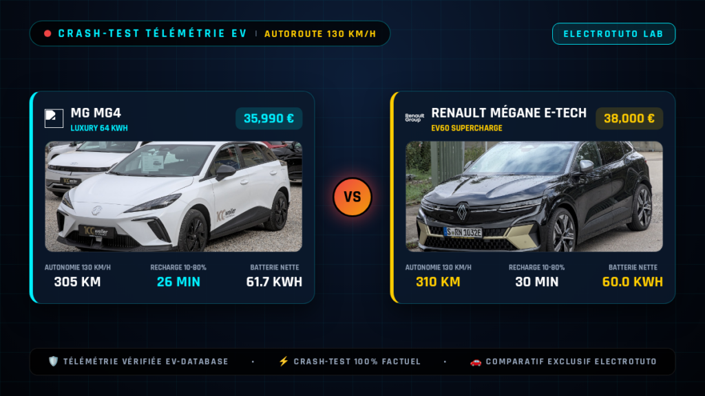 MG MG4 vs Renault Mégane E-Tech : Le crash-test de l'autonomie sur autoroute à 130 km/h