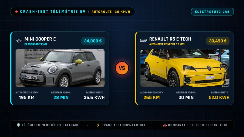 Mini Cooper E vs Renault R5 E-Tech : Le crash-test de l'autonomie sur autoroute à 130 km/h