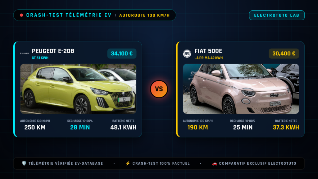 Peugeot e-208 vs Fiat 500e : Le crash-test de l'autonomie sur autoroute à 130 km/h