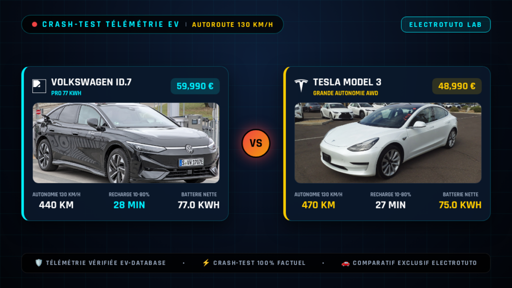 Volkswagen ID.7 vs Tesla Model 3 : Le crash-test de l'autonomie sur autoroute à 130 km/h