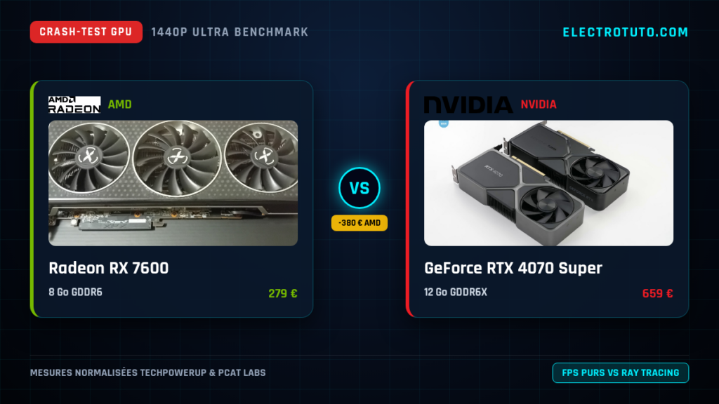 Radeon RX 7600 vs GeForce RTX 4070 Super : Le Crash-Test Vérité en 1440p (VRAM, Conso, Coût par FPS)